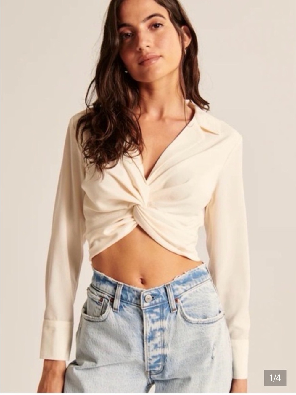 Abercrombie & Fitch Cream Twist-Front Button Down Shirt